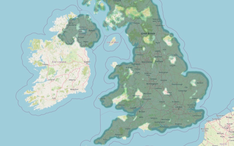 SiteLens map view: a density heatmap of planning activity across the UK with the most active areas ranked